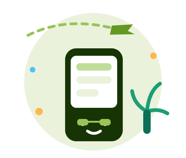 cartoon phone character with plane and palm tree